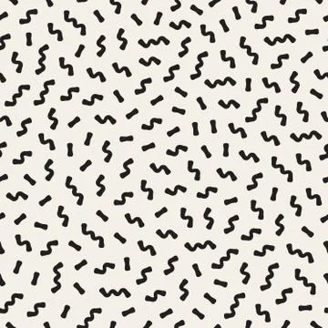 Vector Seamless Black and White Memphis ZigZag Lines Jumble Pattern Stock Illustration