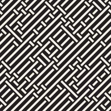Vector Seamless Black And White Irregular Diagonal Lines Pattern Stock Illustration