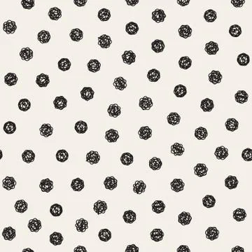 Vector Seamless Black And White Jumble Hand Drawn Circles Pattern 스톡 일러스트