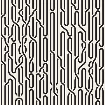 Vector Seamless Black and White Irregular Vertical Braid Lines Pattern Stock Illustration