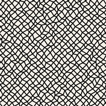 Vector Seamless Black and White Distorted Rectangle Mosaic Grid Pattern Stock Illustration