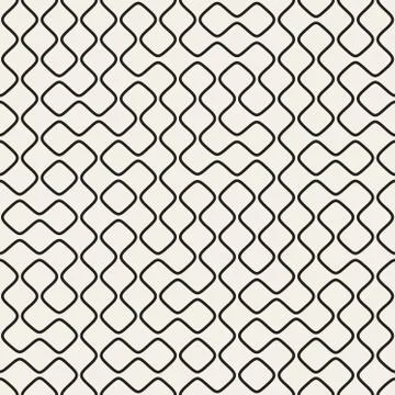 Vector Seamless Black and White Round Line Grid Geometric Pattern 스톡 일러스트