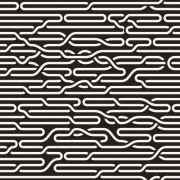 Vector Seamless Black and White Irregular Horizontal Braid Lines Pattern Stock Illustration