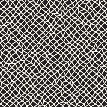 Vector Seamless Black and White Distorted Rectangle Mosaic Grid Pattern Stock Illustration