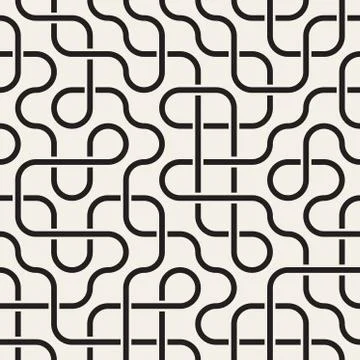 Vector Seamless Black and White Rounded Lines Lattice Irregular Pattern Illustrazione stock
