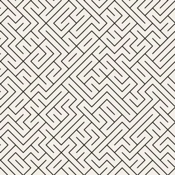 Vector Seamless Black and White Thin Lines Irregular Maze Pattern イラスト素材