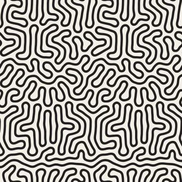 Vector Seamless Black and White Organic Lines Pattern Illustrazione stock