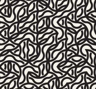 Vector Seamless Black And White Irregular Arc Lines Maze Pattern Illustrazione stock