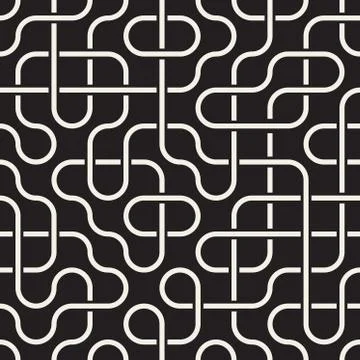 Vector Seamless Black and White Rounded Lines Lattice Irregular Pattern Illustrazione stock