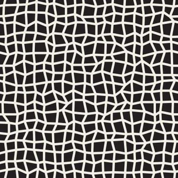 Vector Seamless Black and White Distorted Rectangle Mosaic Grid Pattern Illustrazione stock