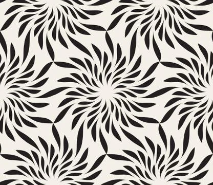 Vector Seamless Black and White Floral Shape Twirl Pattern 스톡 일러스트