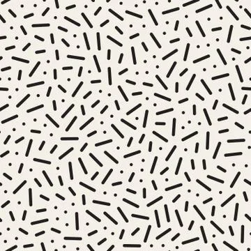 Vector Seamless Black and White Memphis Lines  Circles Jumble Pattern Stock Illustration