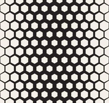 Vector Seamless Black and White Halftone Hexagonal Grid Pattern Illustrazione stock