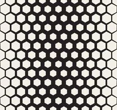 Vector Seamless Black and White Halftone Hexagonal Grid Pattern