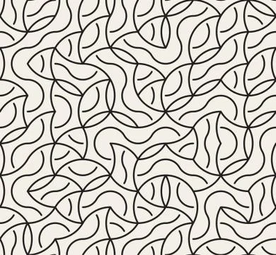 Vector Seamless Black And White Irregular Arc Lines Maze Pattern Illustrazione stock