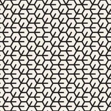 Vector Seamless Black and White Irregular Hexagonal Grid Pattern 스톡 일러스트