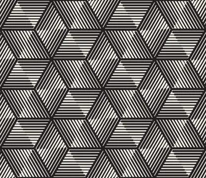 Vector Seamless Black and White Triangle Lines Grid Pattern Stock Illustration