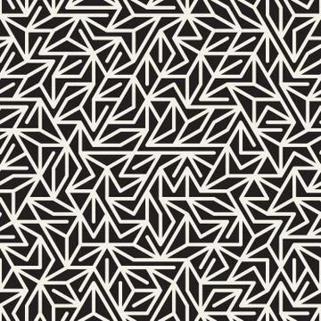Vector Seamless Black and White Irregular Lines Grid Pattern Stock Illustration