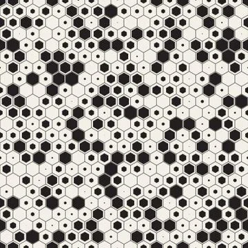 Vector Seamless Black and White Random Hexagons Honeycomb Pattern Stock Illustration