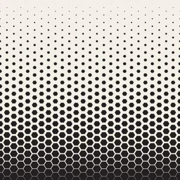 Vector Seamless Black and White Transition Halftone Hexagonal Grid Pattern Stock Illustration