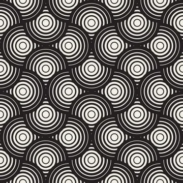 Vector Seamless Black and White Circle Lines Grid Pattern Stock Illustration