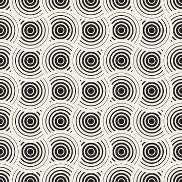 Vector Seamless Black and White Circle Lines Grid Pattern Stock Illustration
