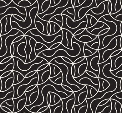 Vector Seamless Black And White Irregular Arc Lines Maze Pattern Illustrazione stock