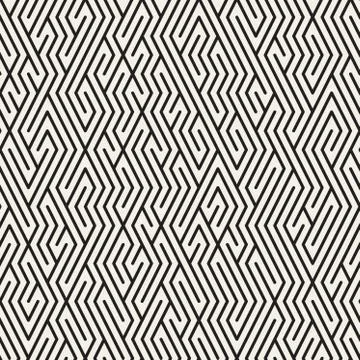 Vector Seamless Black and White Maze Lines Grid Pattern イラスト素材