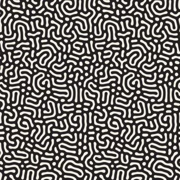 Vector Seamless Black and White Organic Lines Pattern 库存插图