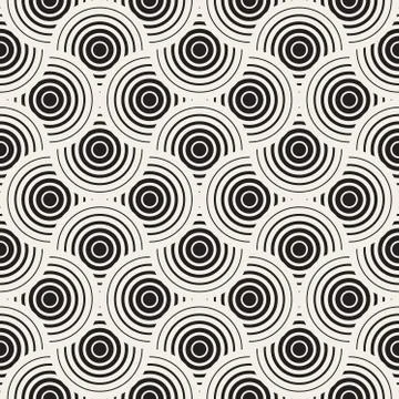 Vector Seamless Black and White Circle Lines Grid Pattern Stock Illustration