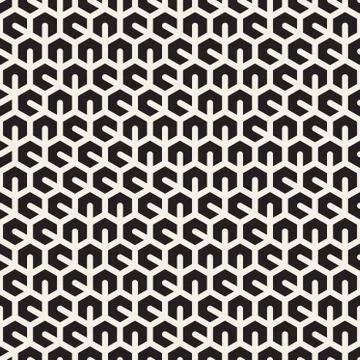 Vector Seamless Black and White Irregular Hexagonal Grid Pattern 스톡 일러스트