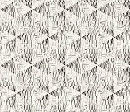 Vector Seamless Black and White Stippling Halftone Gradient Rhombus Pattern イラスト素材