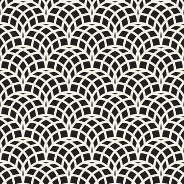 Vector Seamless Black and White Arc Shape Line Lattice Pattern Stock Illustration