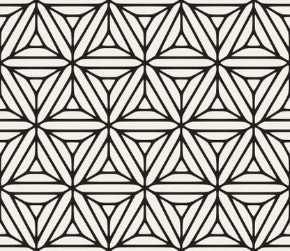 Vector Seamless Black And White Ethnic Geometric Floral Pattern Stock Illustration