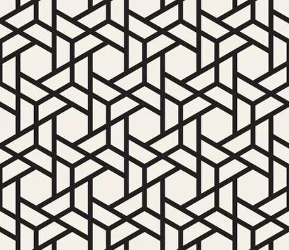 Vector Seamless Black And White Geometric Hexagon Grid Pattern Stock Illustration