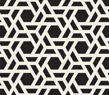 Vector Seamless Black And White Geometric Hexagon Grid Pattern Stock Illustration
