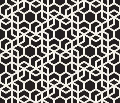 Vector Seamless Black And White Hexagonal Geometric Grid Pattern 스톡 일러스트