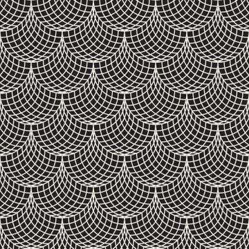 Vector Seamless Black and White Arc Shape Line Lattice Pattern Stock Illustration