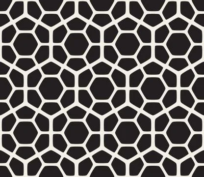 Vector Seamless Black And White Geometric Hexagon Rounded Grid Pattern 스톡 일러스트