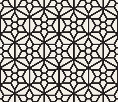 Vector Seamless Black And White Hexagonal Geometric Grid Pattern Stock Illustration