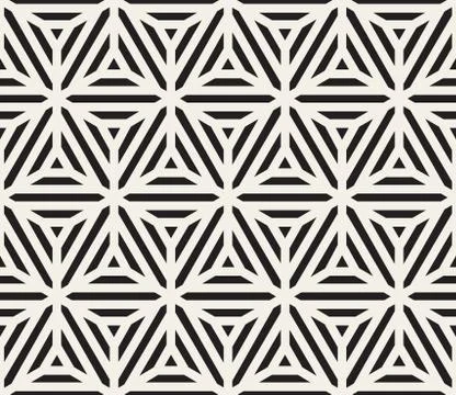Vector Seamless Black And White Triangle Lines Geometric Grid Pattern Stock Illustration