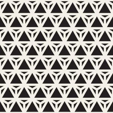 Vector Seamless Black and White Triangle Lines Grid Pattern Stock Illustration