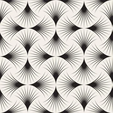 Vector Seamless Black and White Arc Lines Grid Pattern Stock Illustration