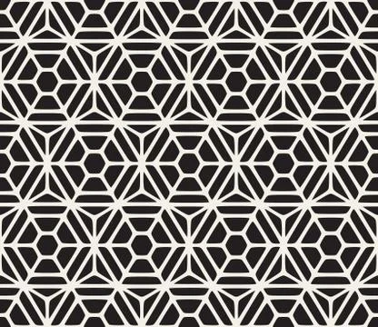 Vector Seamless Black And White Geometric Hexagon Rounded Grid Pattern Illustrazione stock