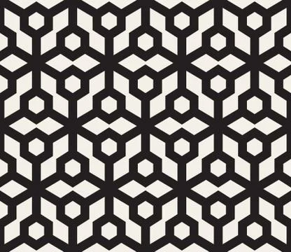 Vector Seamless Black And White Geometric Hexagon Grid Pattern Stock Illustration