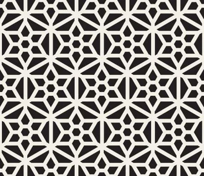 Vector Seamless Black And White Hexagonal Geometric Grid Pattern Stock Illustration