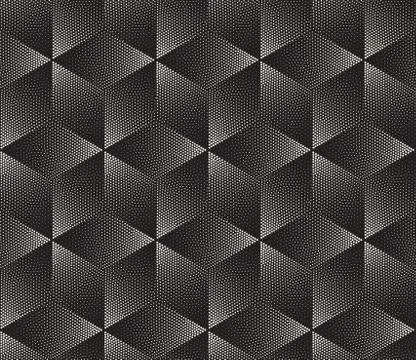 Vector Seamless Black and White Stippling Halftone Gradient Rhombus Pattern Stock Illustration
