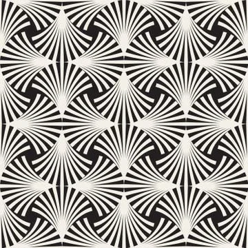 Vector Seamless Black and White Arc Lines Grid Pattern 스톡 일러스트