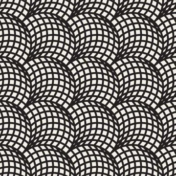 Vector Seamless Black and White Arc Shape Line Lattice Pattern イラスト素材