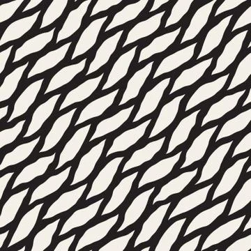 Vector Seamless Black and White Hand Drawn Diagonal Wavy Shapes Pattern Stock Illustration